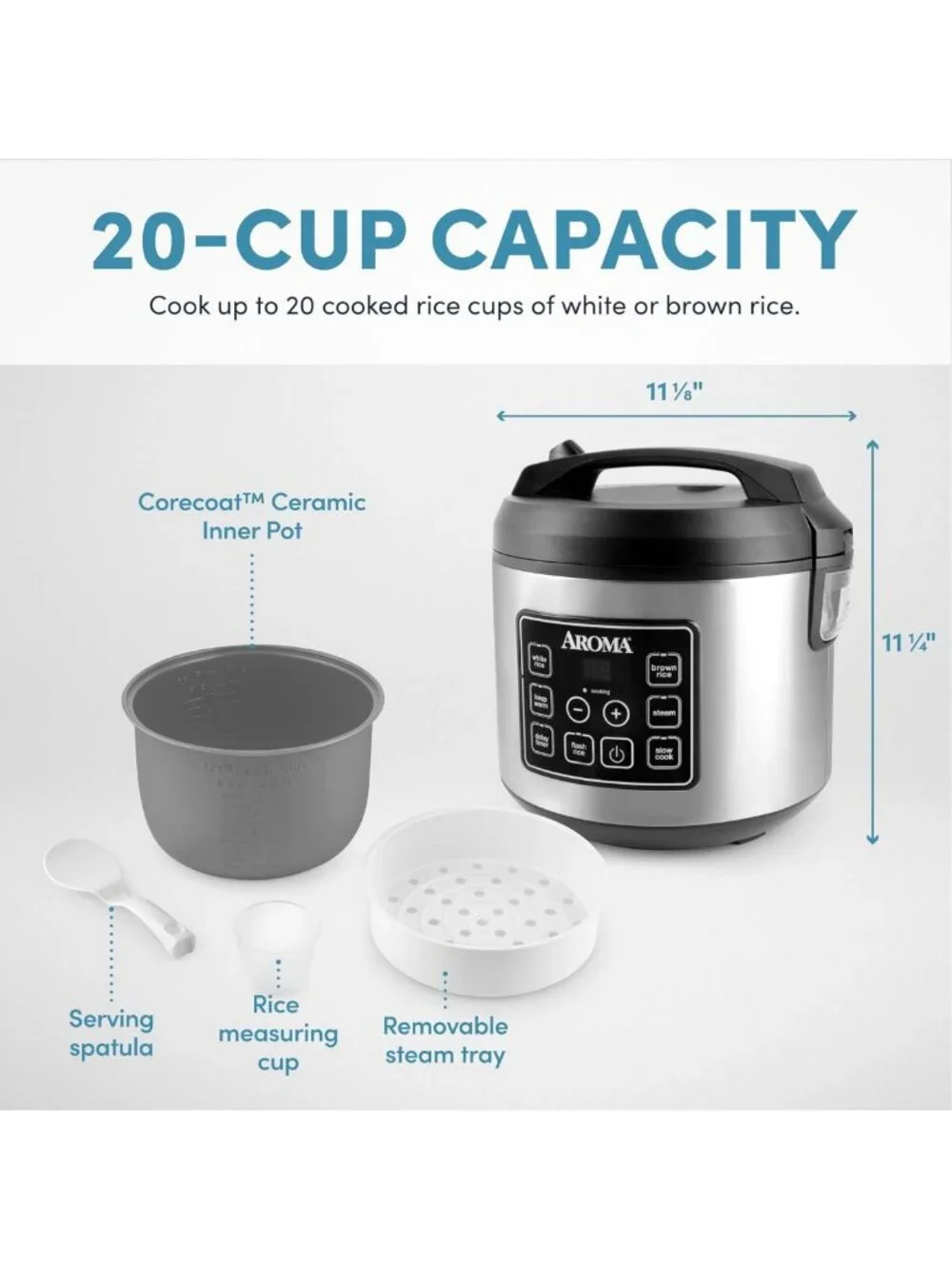 20-Cup Digital Rice Cooker & Steamer - Slow Cooker, Stainless Steel, Black